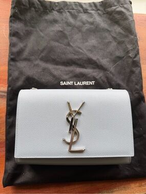 Saint Laurent Small Kate Pale Blue YSL Monogram